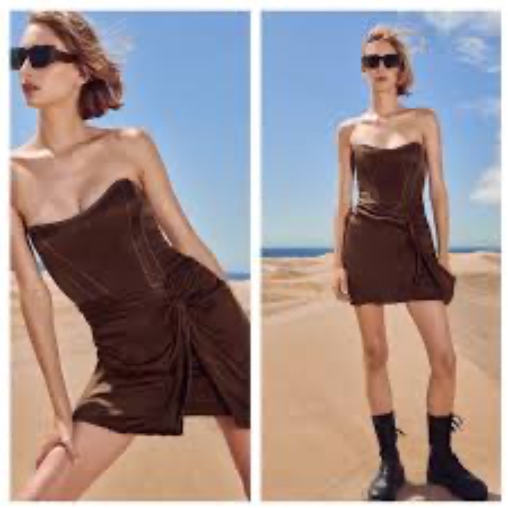 Zara brown corset mini dress